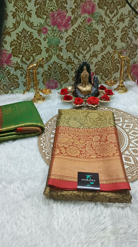 Grey with Red Ratna Vastra Vegan Kanchi TIssue silk saree MA25083