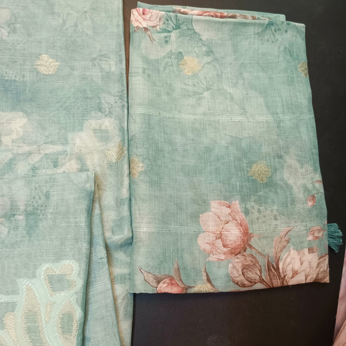 Ice blue Linen Jamdhani Cutwork vegan Unstitched Suit PA25069