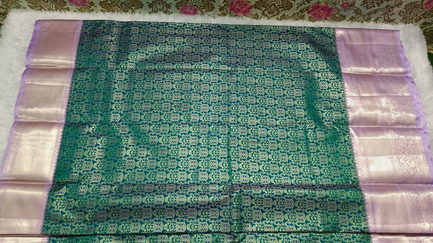 Green with Pastel Purple Aishwariyam Vegan Kanchi Brocade silk saree LA25946