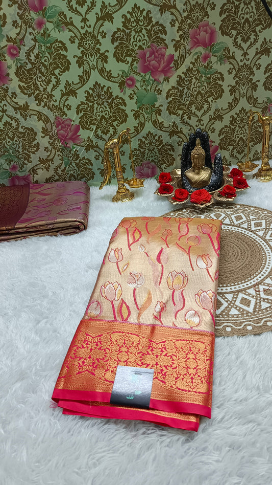 Red Tulika golden bridal tissue Vegan kanchi saree