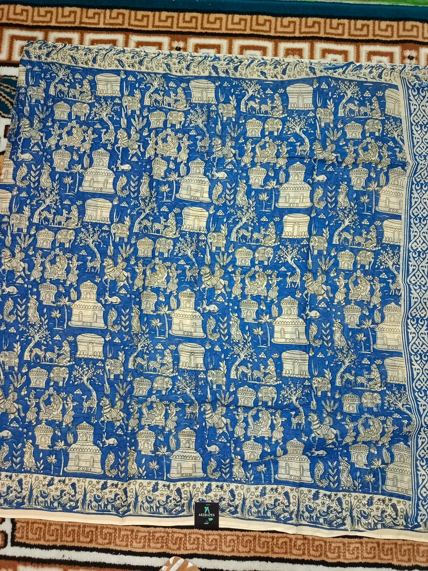 Blue Ganga Mull Cotton kalamkari saree SA25854