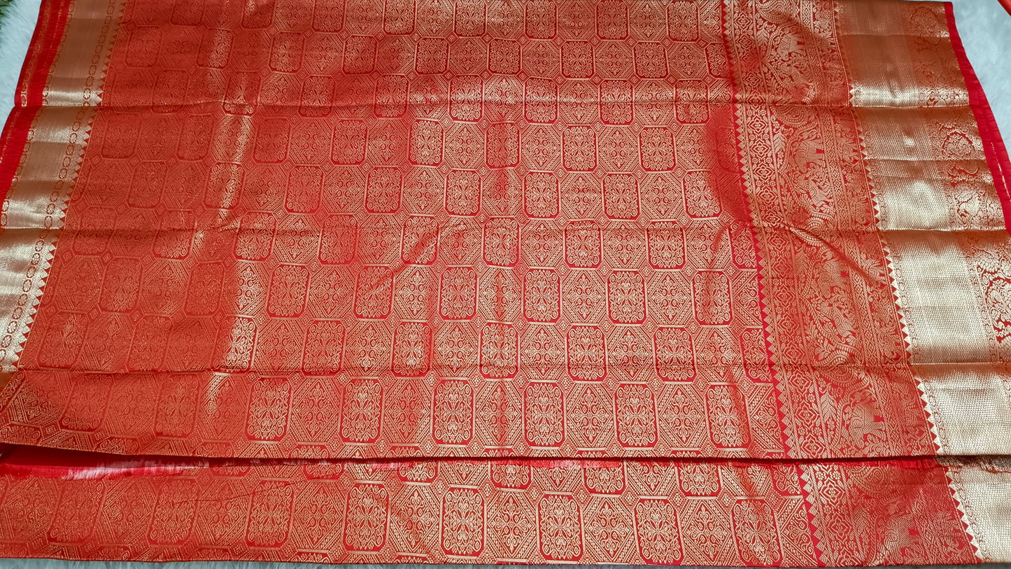 Chilli Red Ashwa gaja vegan bridal kanchi silk saree LA25952