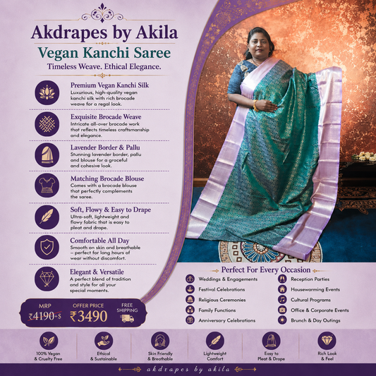 Green with Pastel Purple Aishwariyam Vegan Kanchi Brocade silk saree LA25946