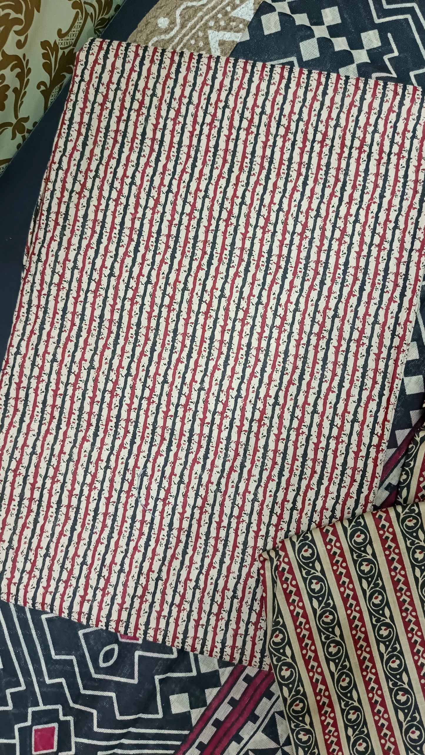 Black Mull Cotton suits black and red neck thread work HA25340