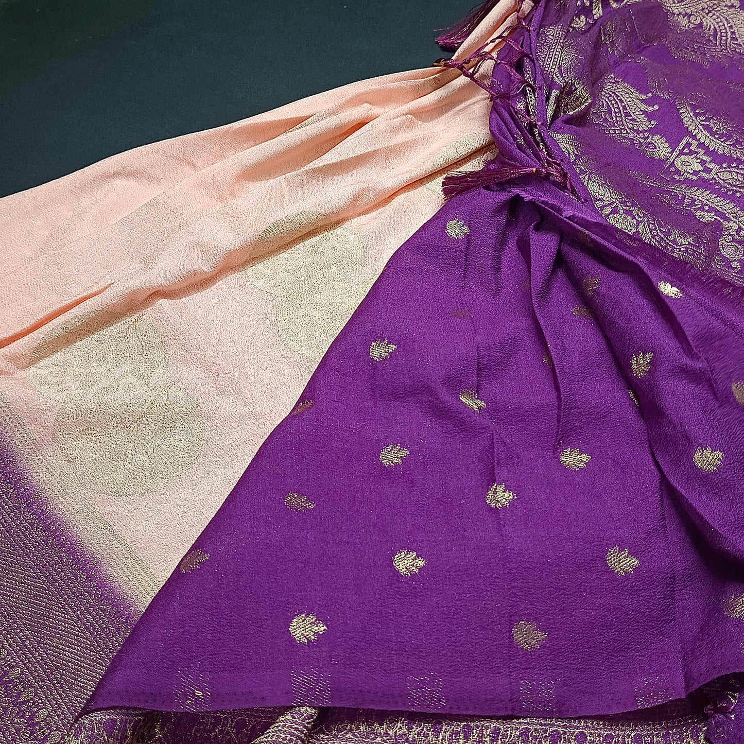 Peach banarasi vana premium vegan Kaddi georgette saree MA25199