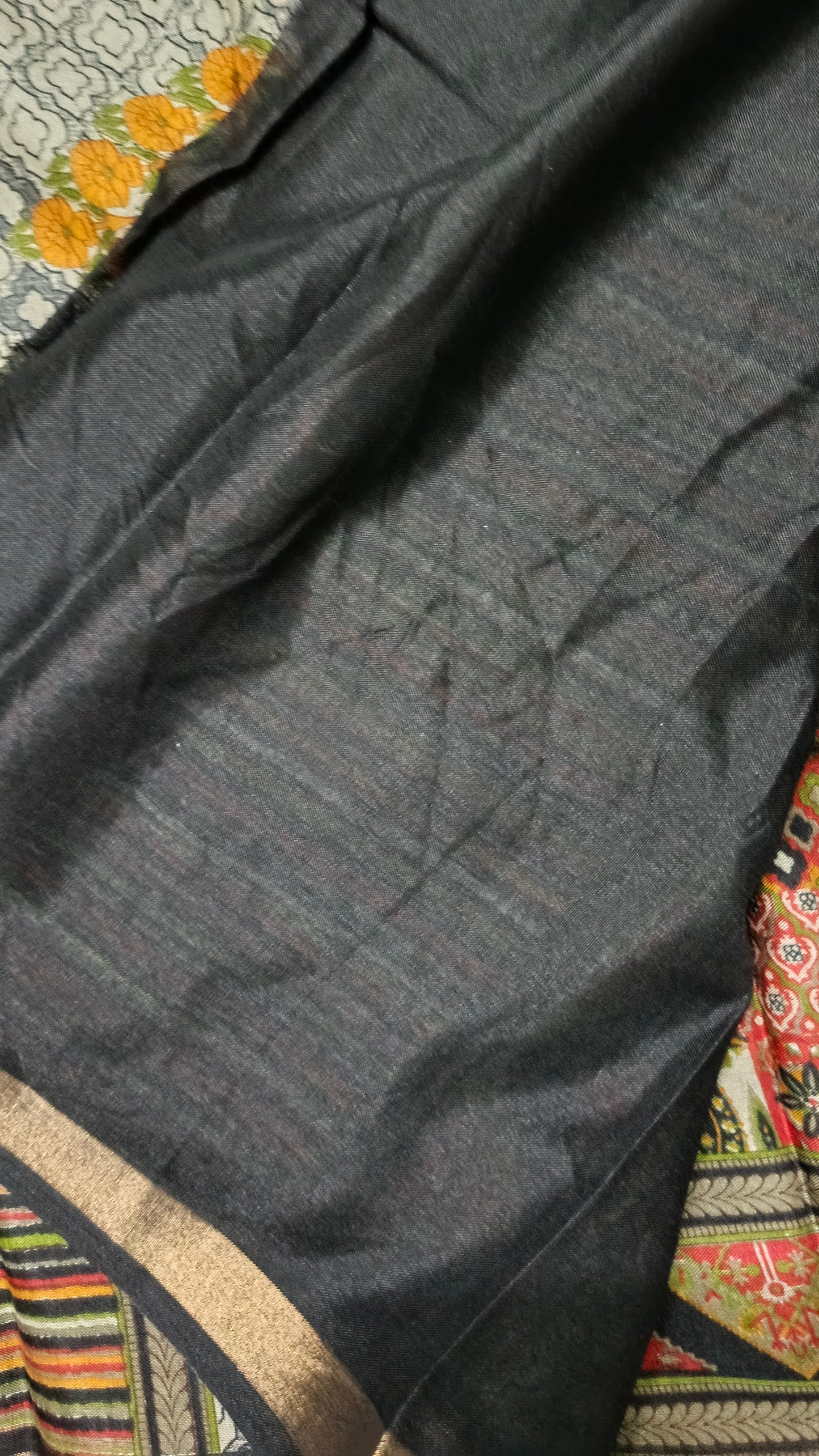 Grey Black sugandha vegan digital malai cotton saree SA25574