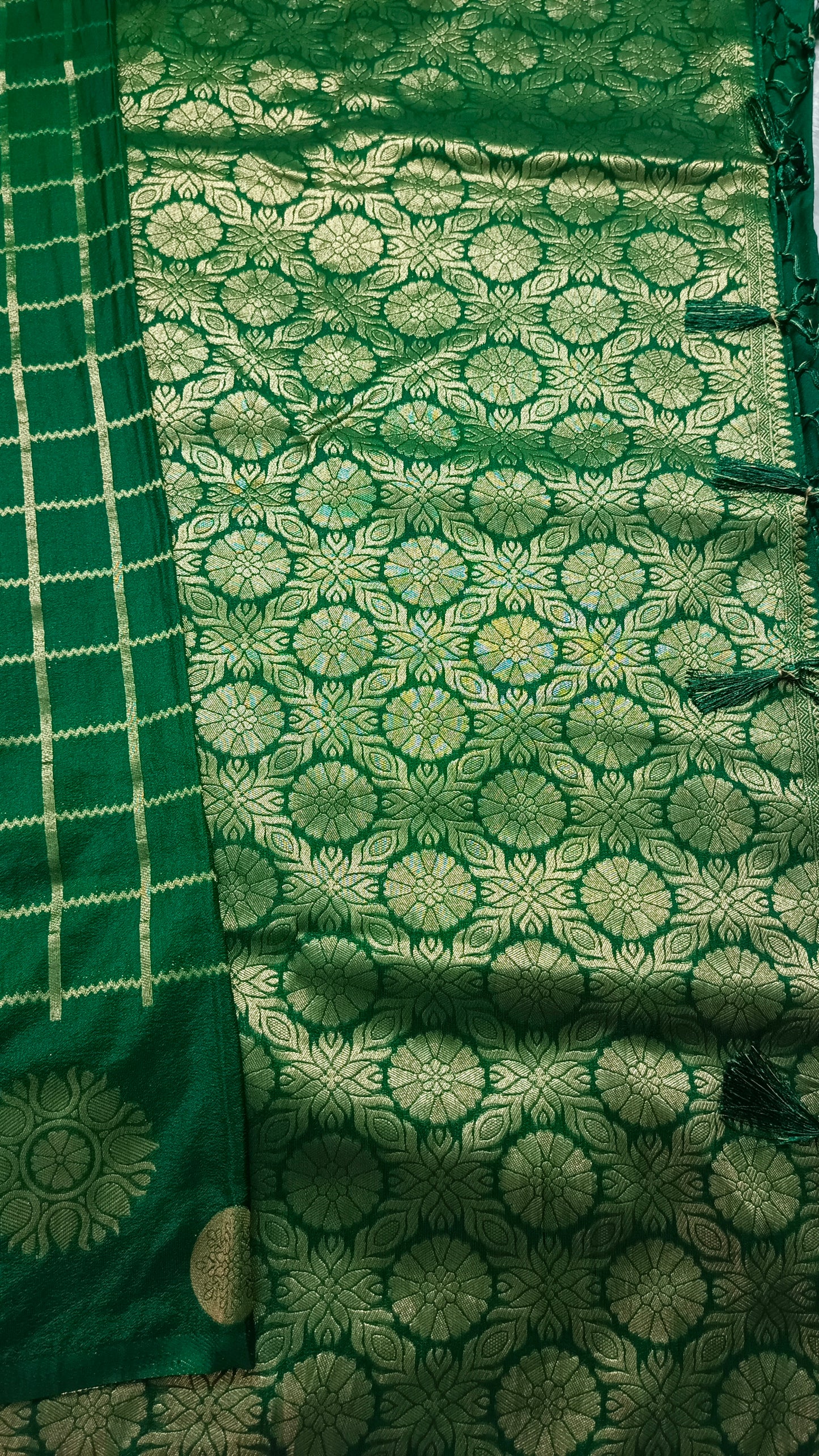 Bottle Green Sudar Chakkram vegan kaddi georgette saree MA25097