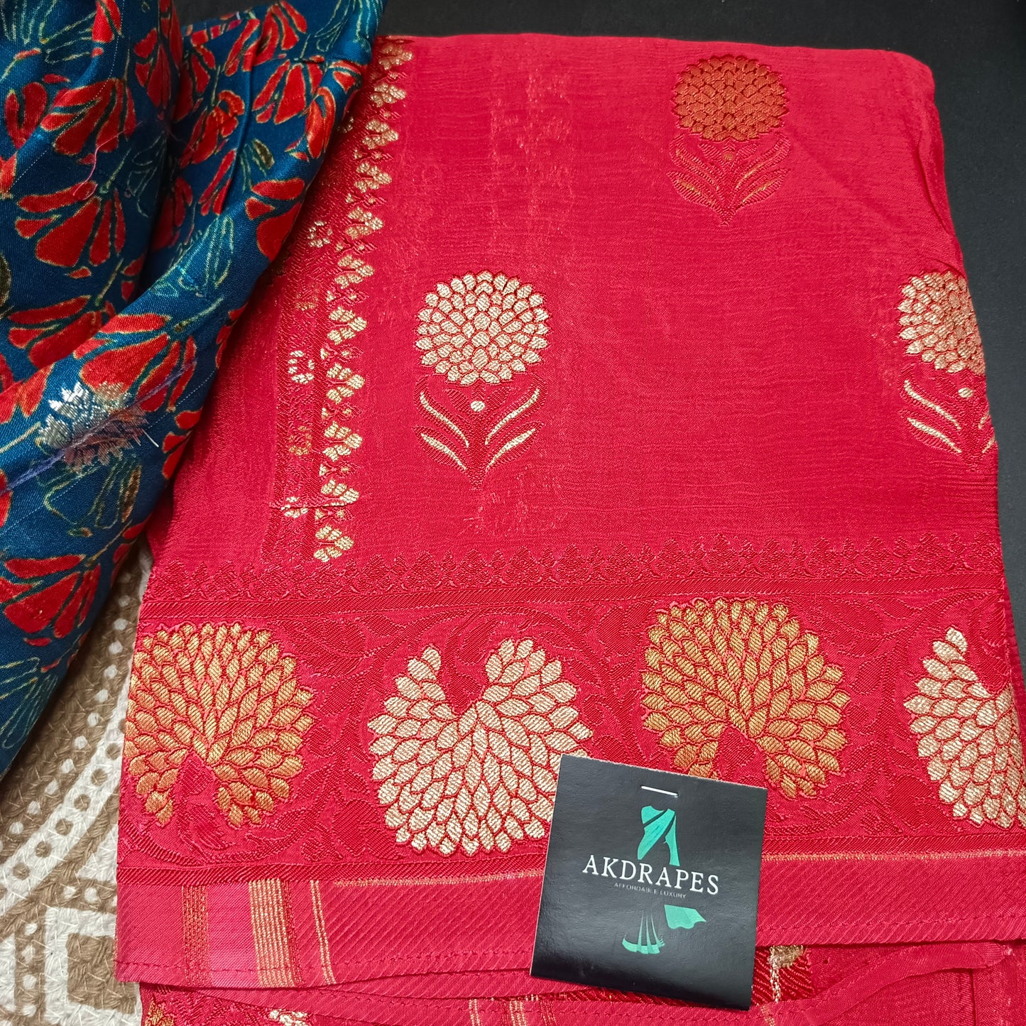 Peacock blue red vegan chinnon Unstitched suits HA25396