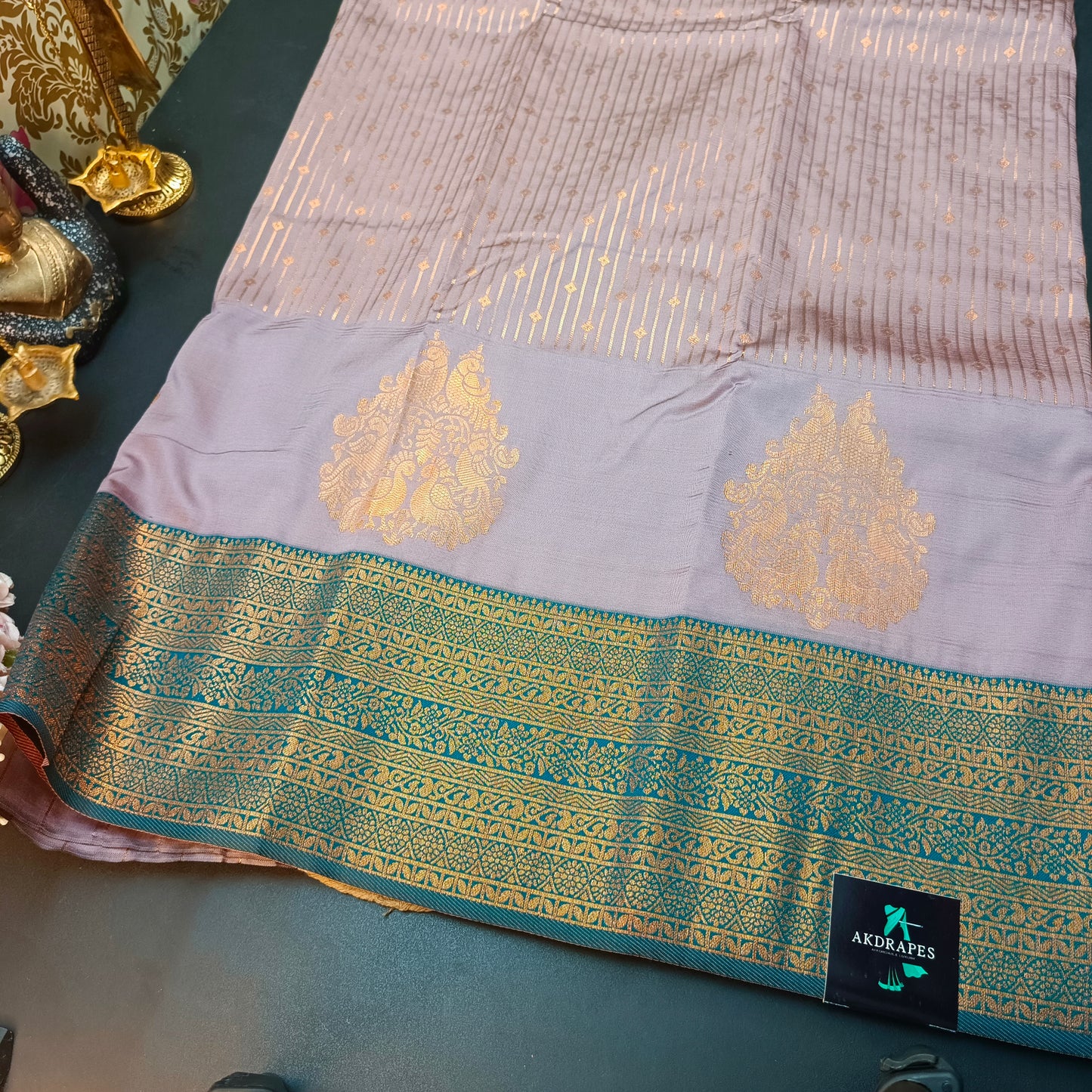 Lilac blue Maragatha Muhurtham Vegan Kanchi Silk Saree MA25113
