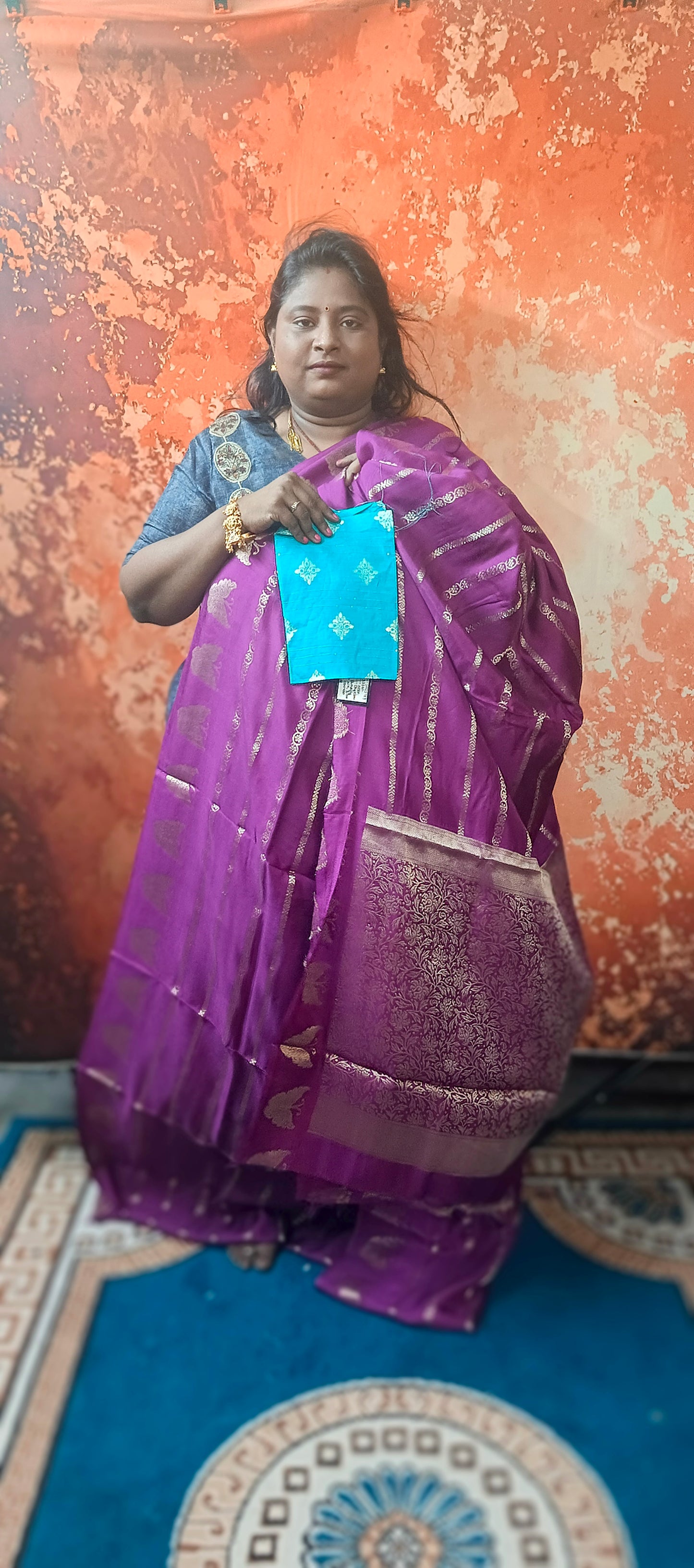 Purple butterfly vegan satin silk saree SA25763