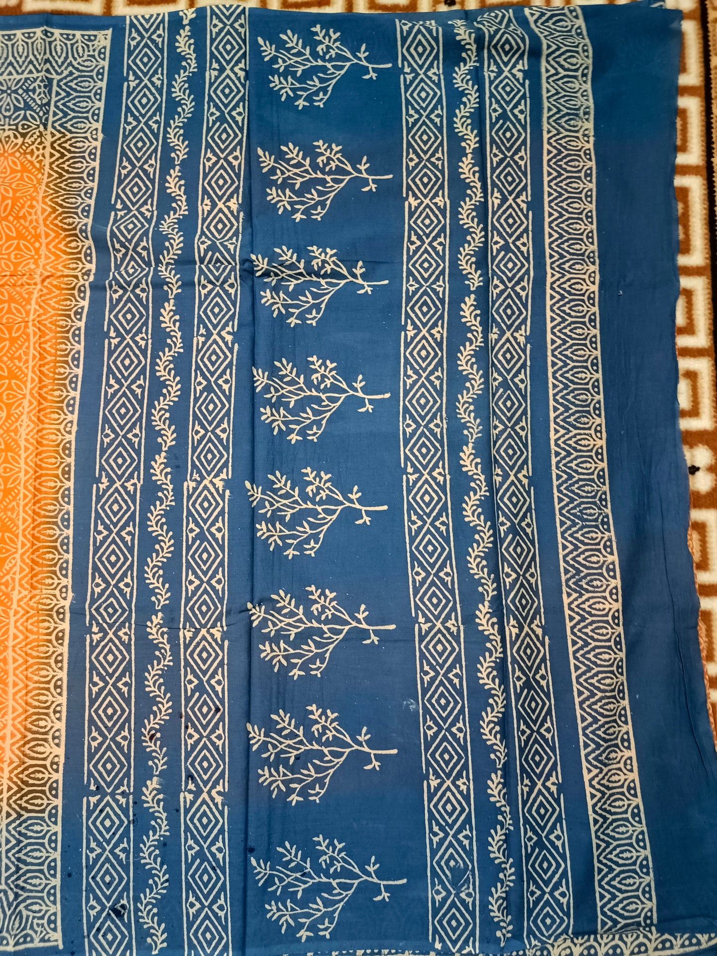 Orange Vegan floral Jaipur cotton saree SA25752