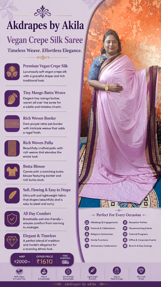 Lavender wine Kairika Vegan Viscose Crepe Silk Saree MA25170