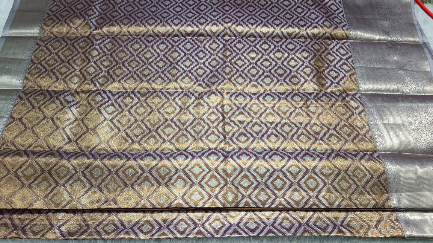 Purple with gold Radiance Heritage vegan self tissue kanchi silk saree LA25933