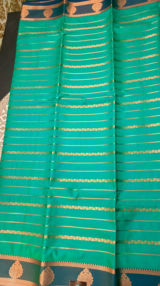 Sapphire green blue Veldhari Vegan mysore silk saree MA25090