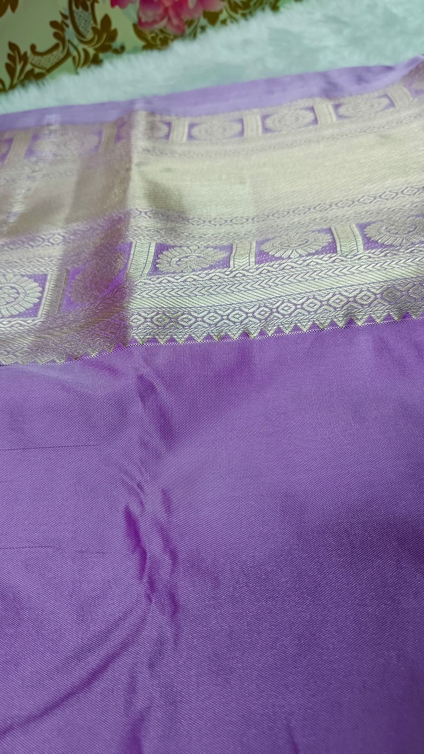 Purple with pastel Varnajalam vegan premium kanchi silk saree LA25917