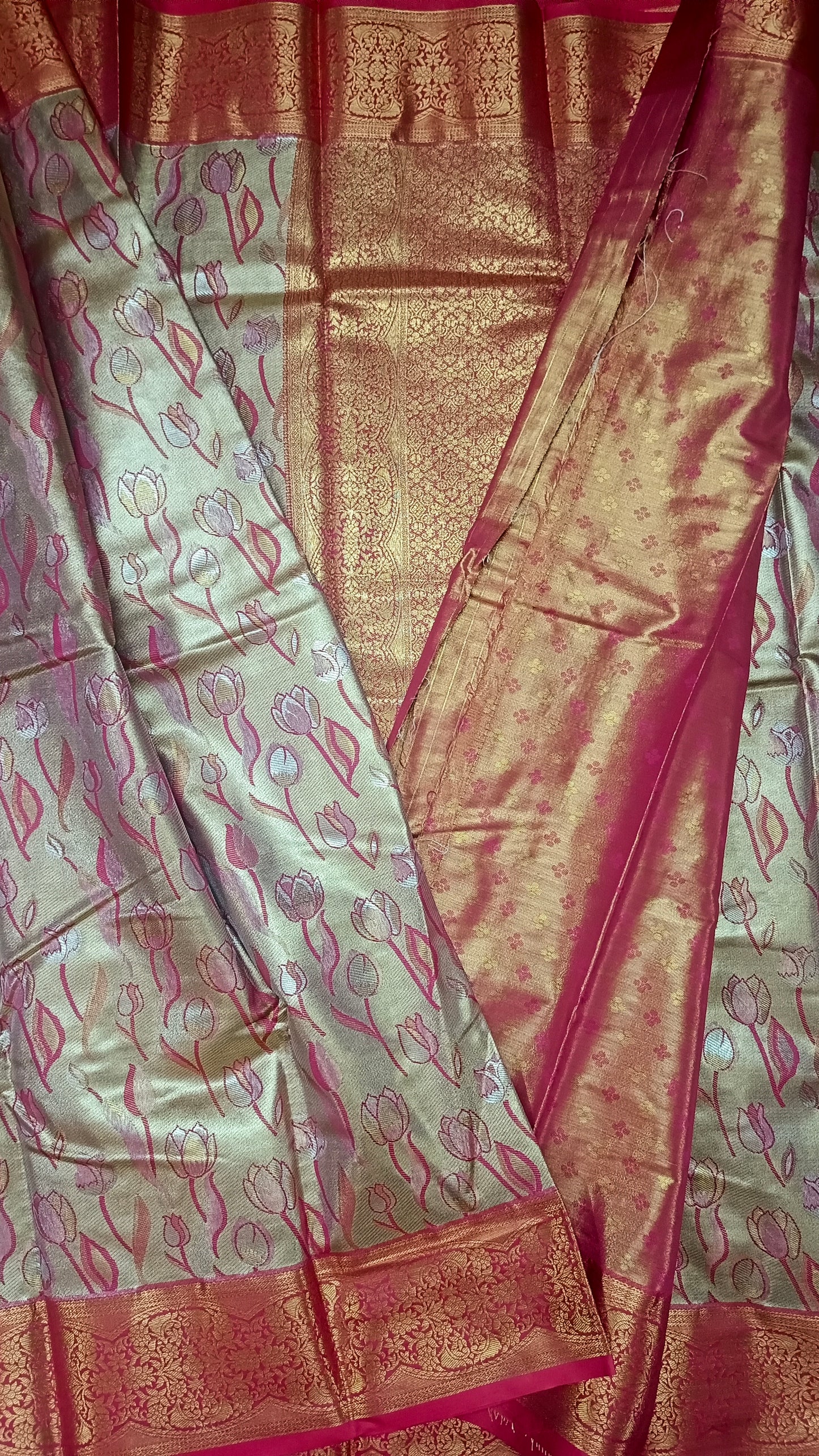 Red Tulika golden bridal tissue Vegan kanchi saree JA25291