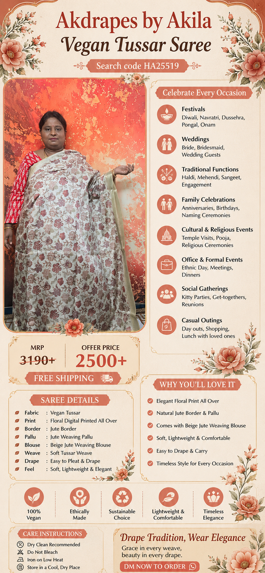 Off White Gulzar Vegan tussar saree HA25519