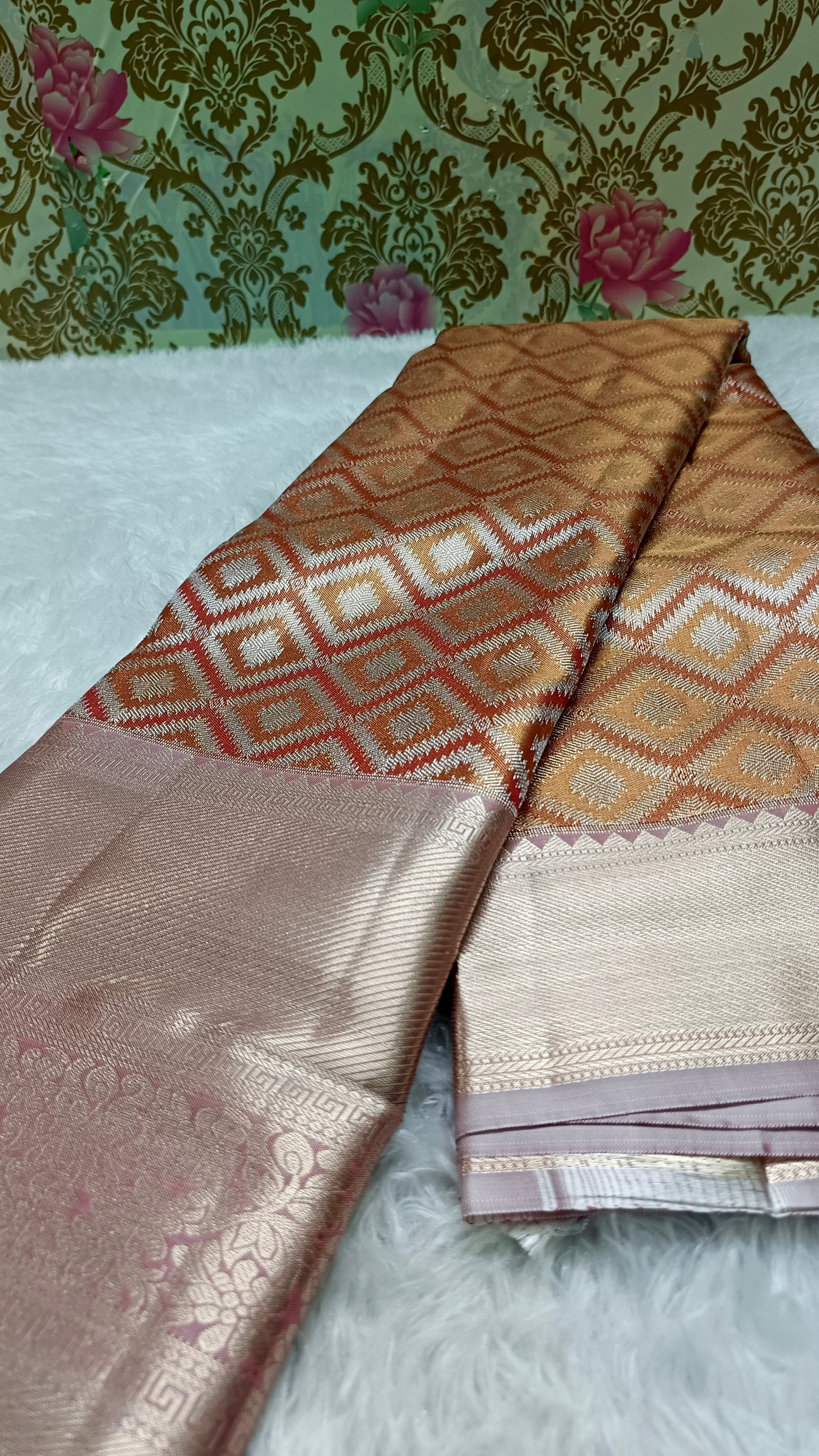 Copper with gold Radiance Heritage vegan self tissue kanchi silk saree LA25934