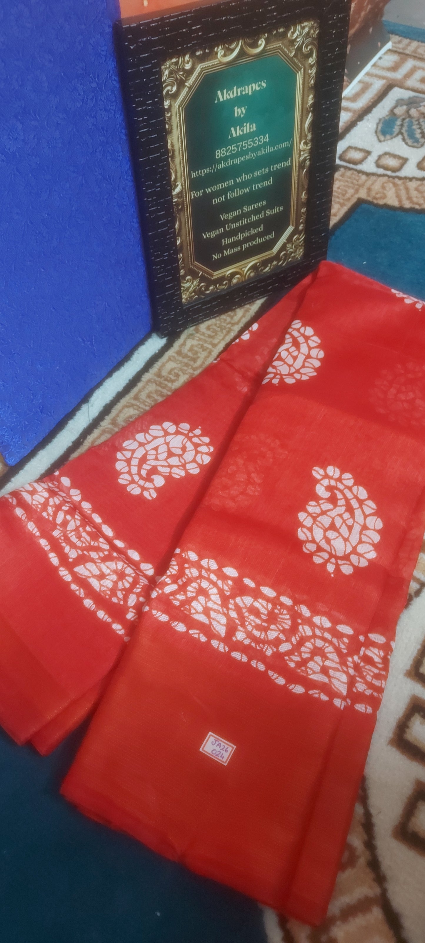 Red Mango Batik linen zari border saree JA26024