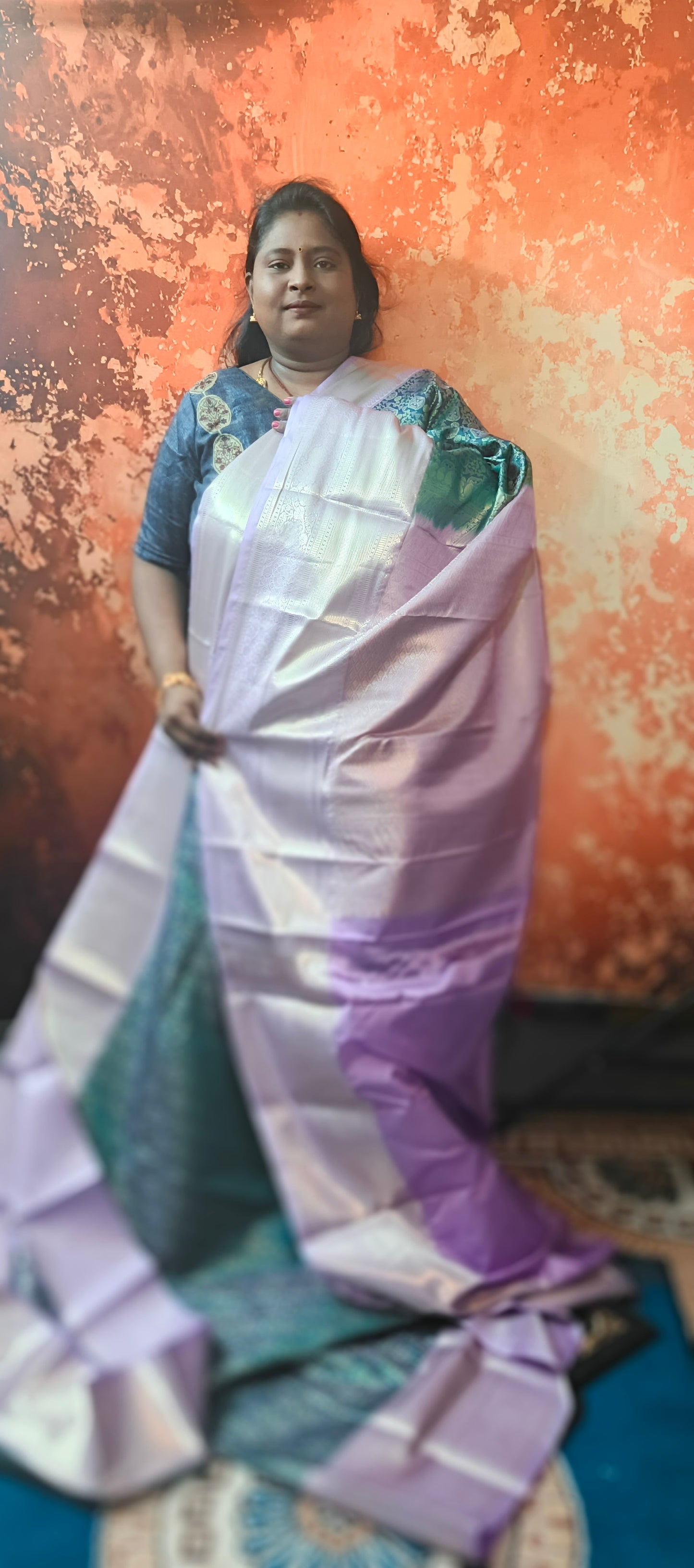 Green with Pastel Purple Aishwariyam Vegan Kanchi Brocade silk saree LA25946
