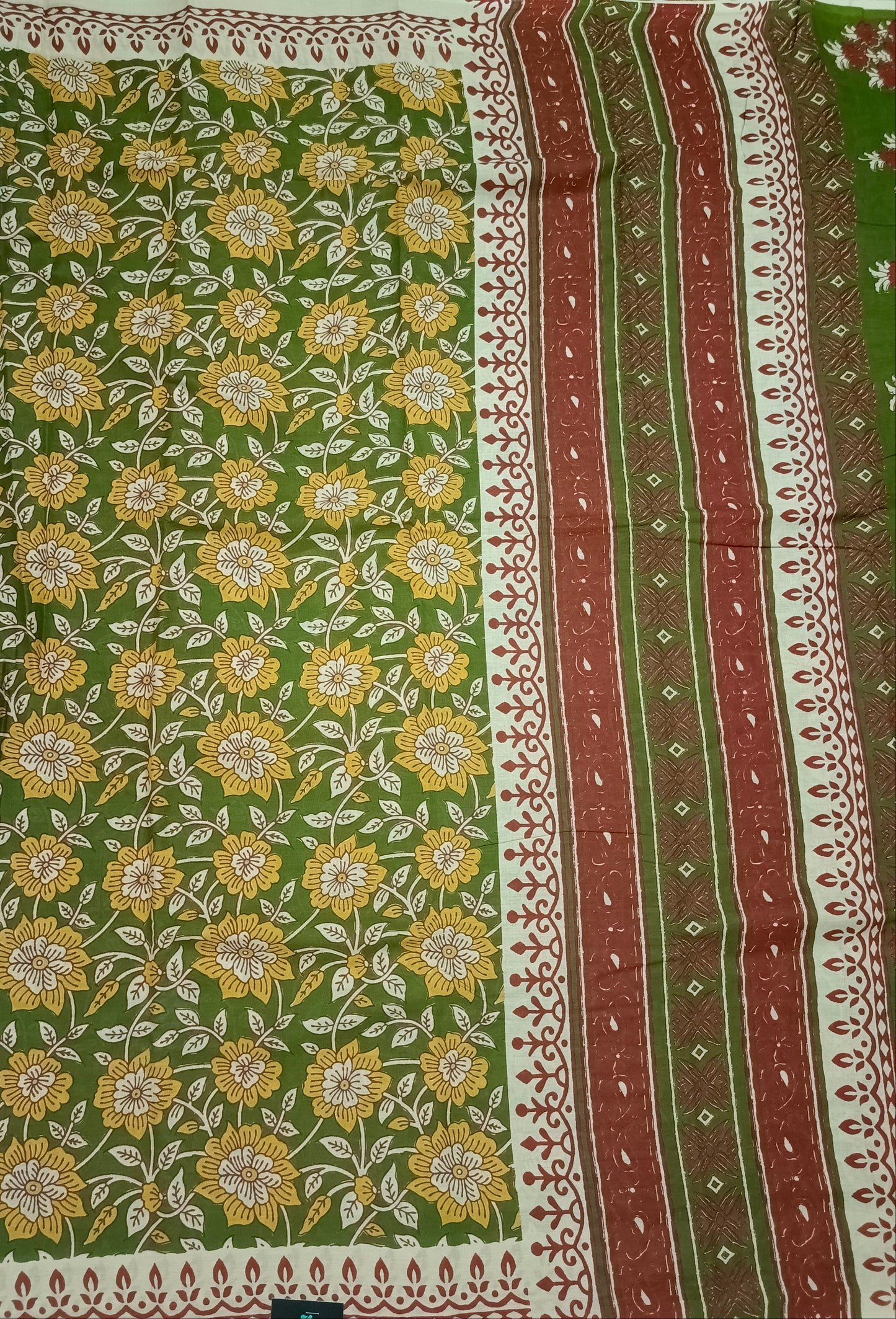 Green kalamkari floral veg dye mull cotton saree HA25530
