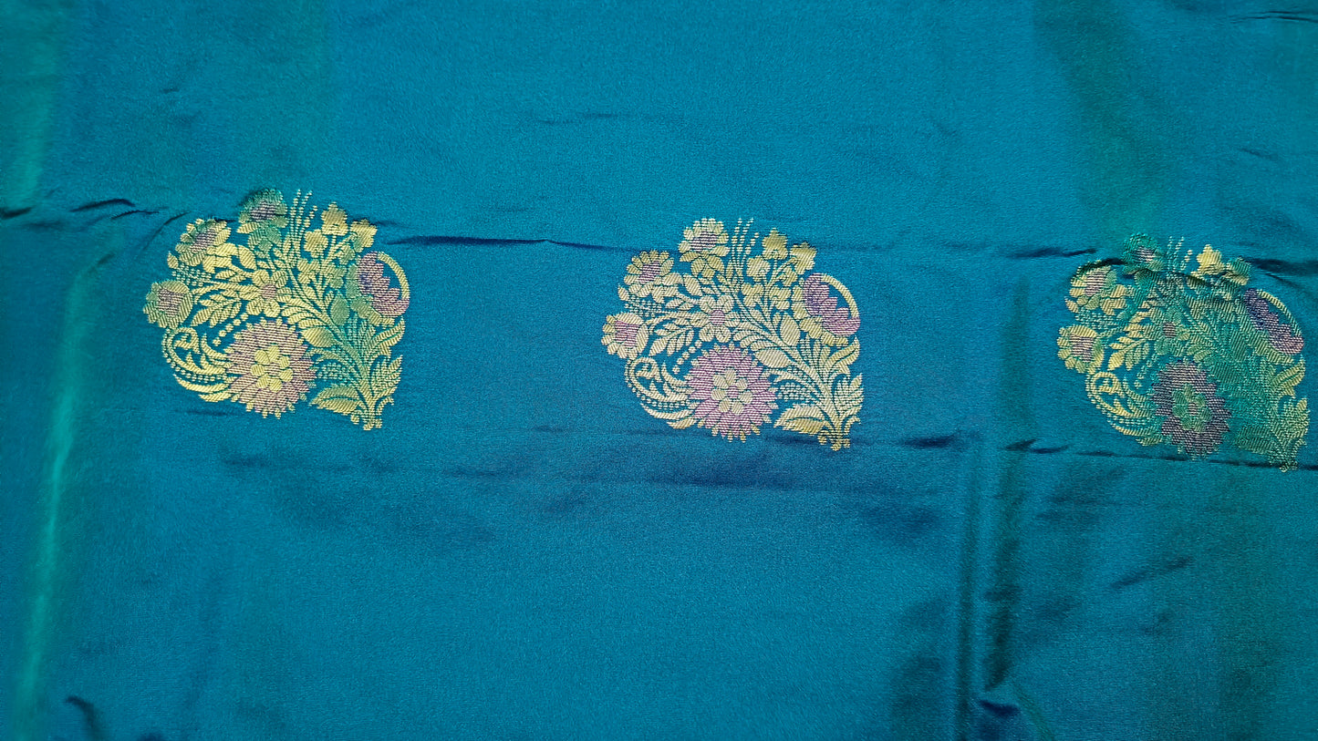 Peacock blue with violet Varnajalam vegan premium kanchi silk saree LA25919