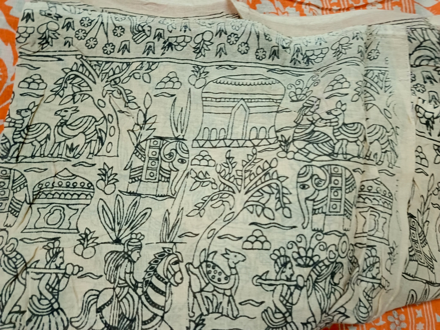 Orange Ganga Mull Cotton kalamkari saree SA25853