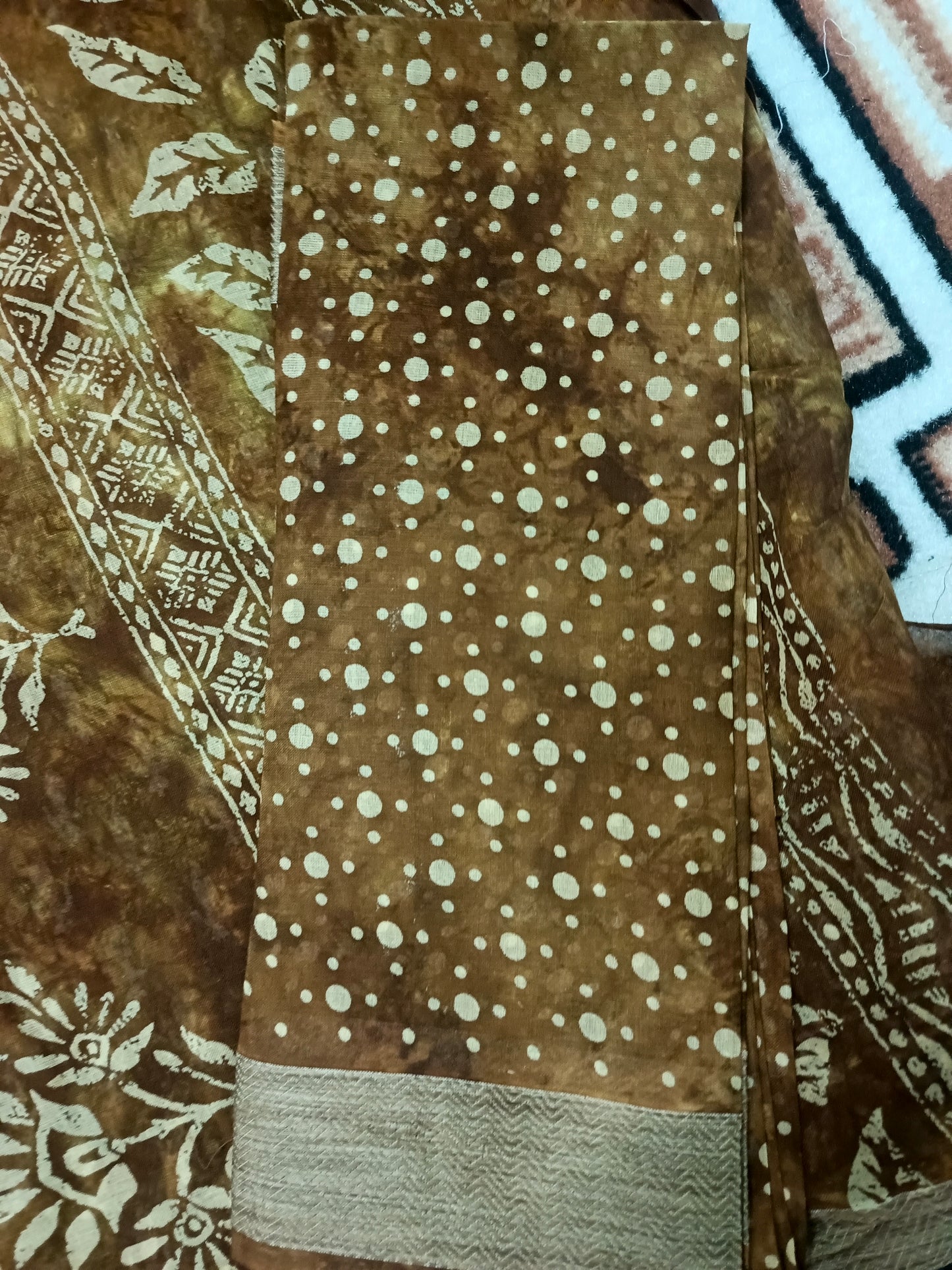 Brown Pina cola vol 1 Rapid discharge Vegan mull cotton saree HA25491