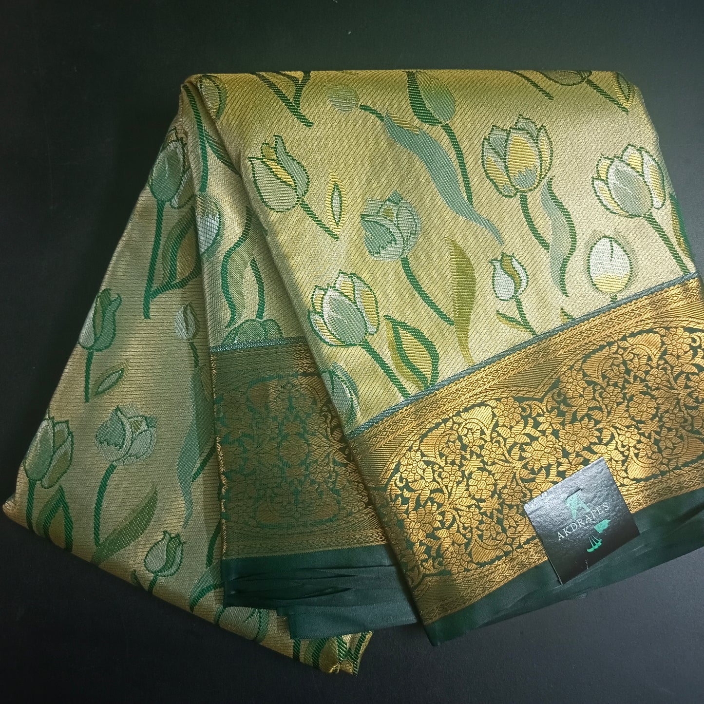 Green Tulika golden bridal tissue Vegan kanchi saree JA25289
