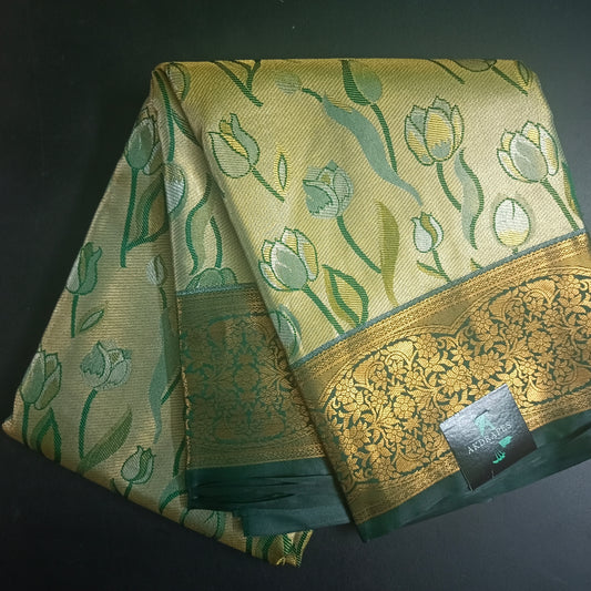 Green Tulika golden bridal tissue Vegan kanchi saree JA25289