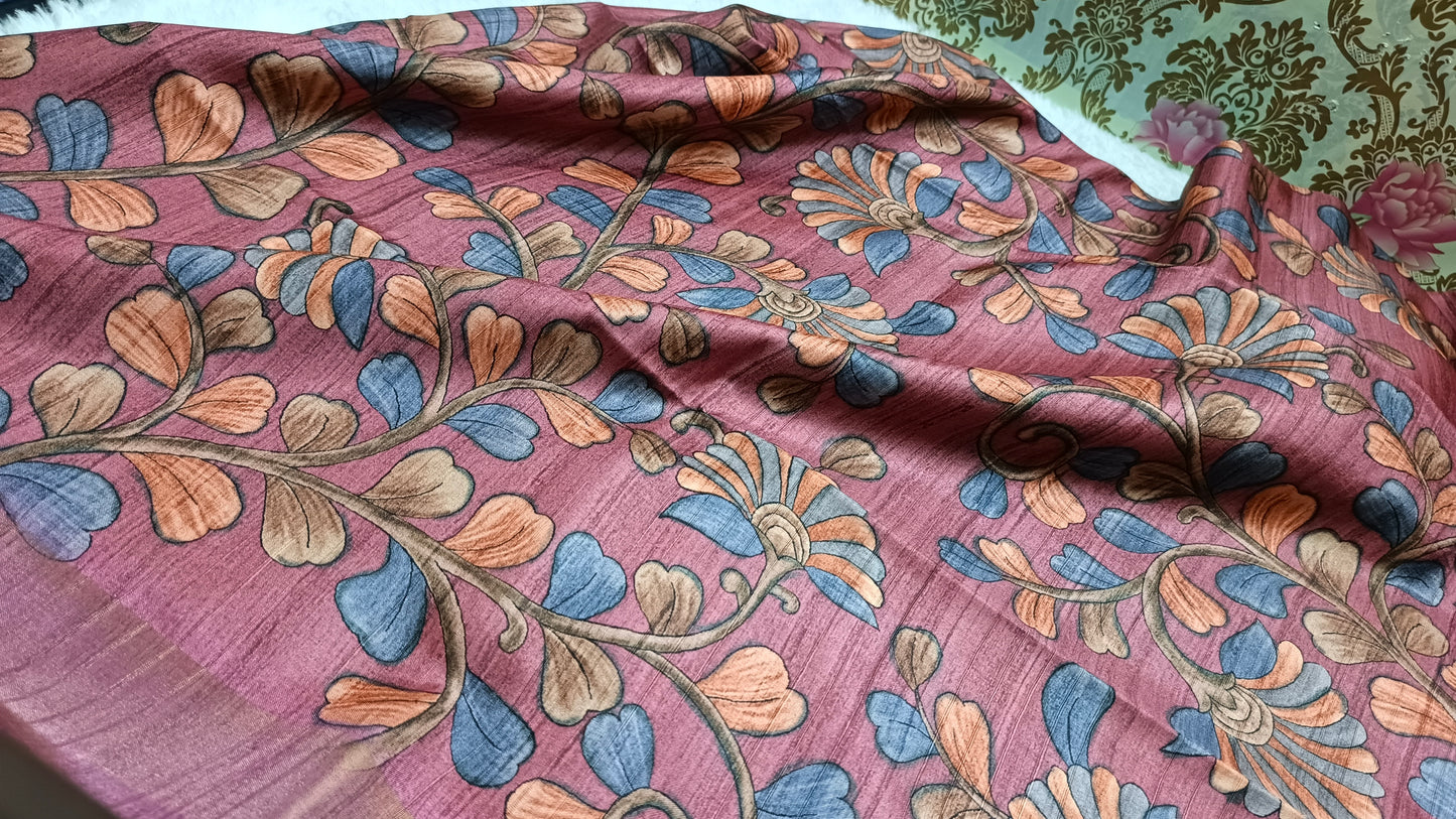 Pink with purple khushboo digital printed kalamkari vegan tussar saree SA25694