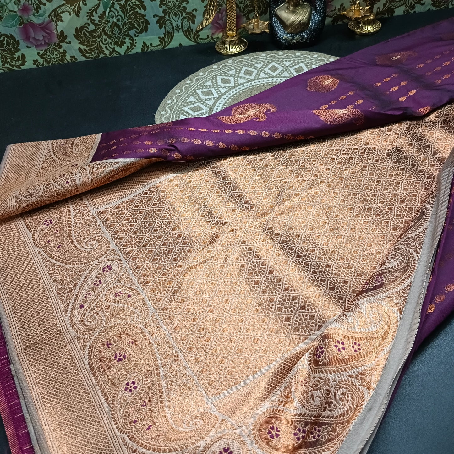 Wine Beige vegan Kanchi silk saree MA25130
