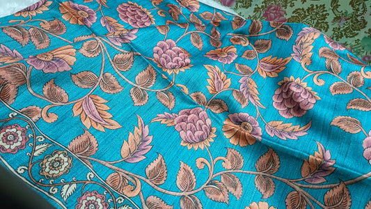 Blue Ritika digital printed kalamkari vegan tussar saree SA25700