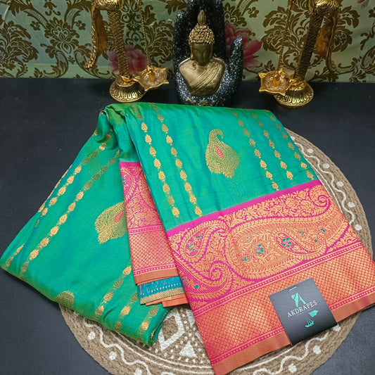 Seagreen Pink Pavazha Pattu vegan Kanchi silk saree MA25136