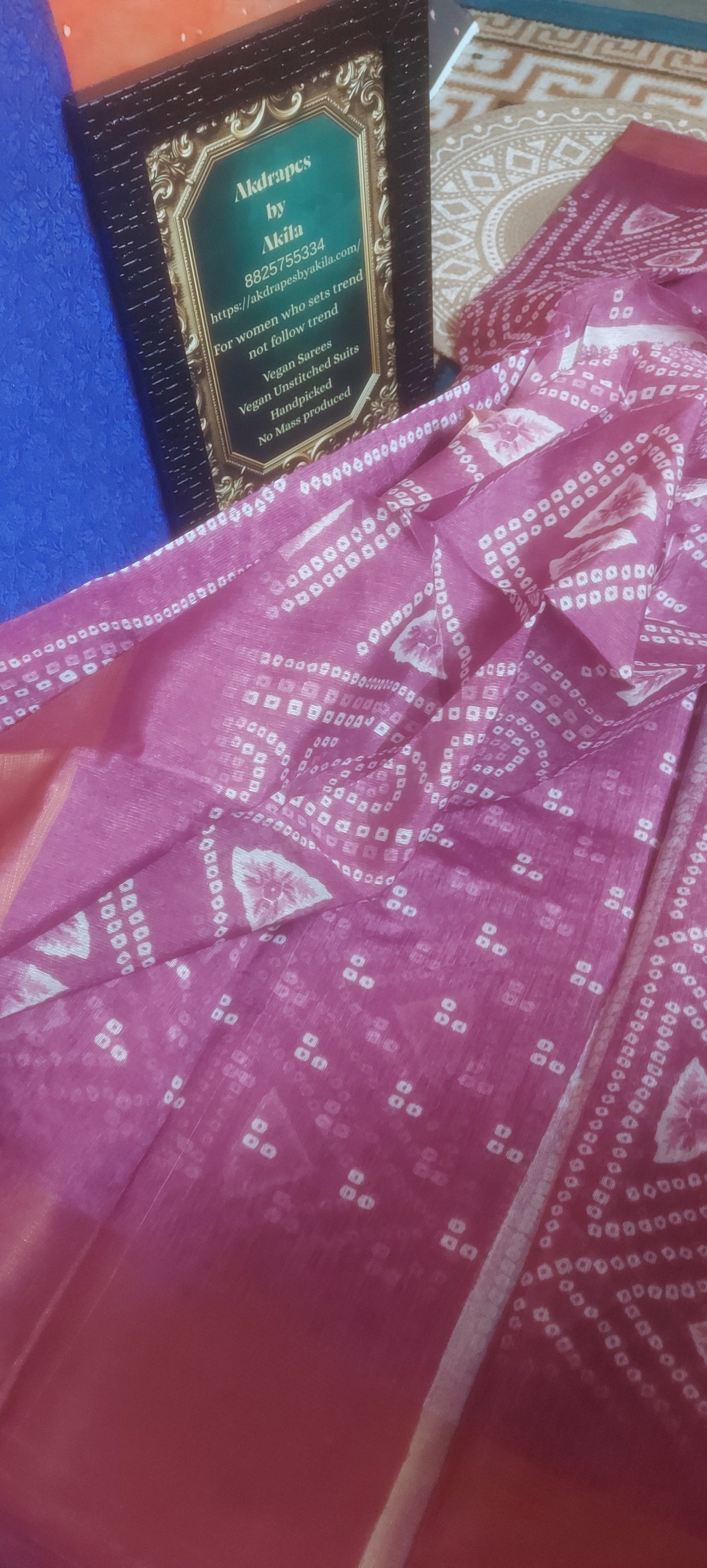 Lilac bandhini Vegan linen Zari border saree JA26044