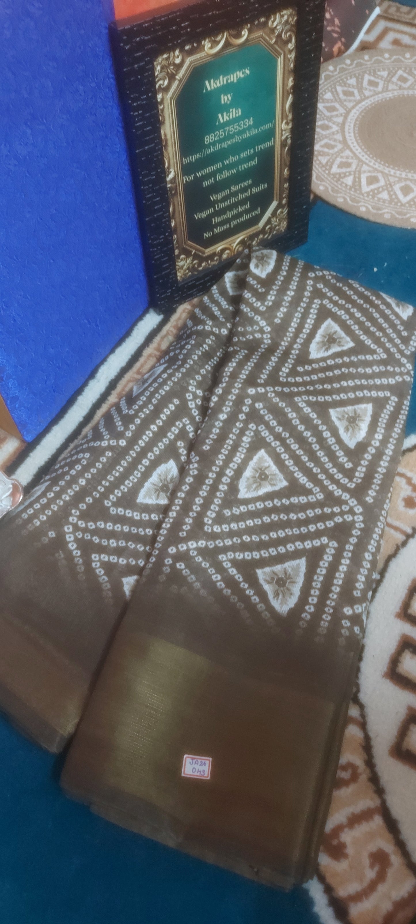 Brown bandhini Vegan linen Zari border saree JA26043