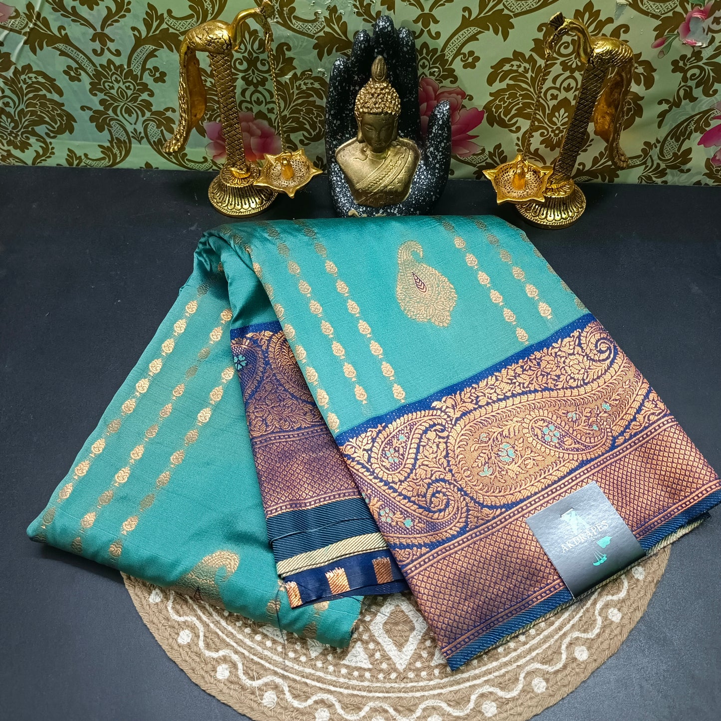 Light grey Blue Pavazha Pattu vegan Kanchi silk saree MA25129