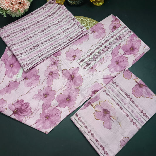 Purple Mull Cotton vegan unstitched suits HA25344