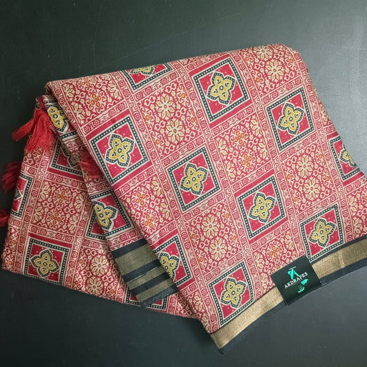 Red sugandha vegan digital malai cotton saree SA25580