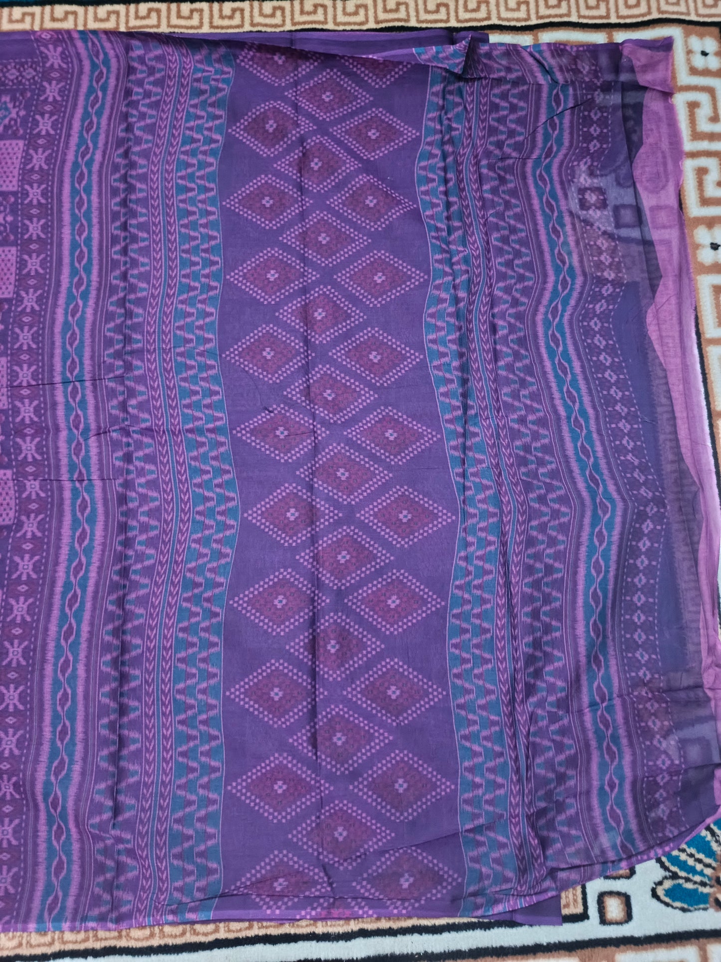 Purple Malai Maska ikkat screen printed vegan malai cotton saree HA25540