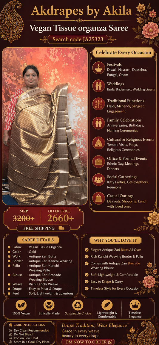 Gold Regal Heritage vegan tissue silk saree JA25323