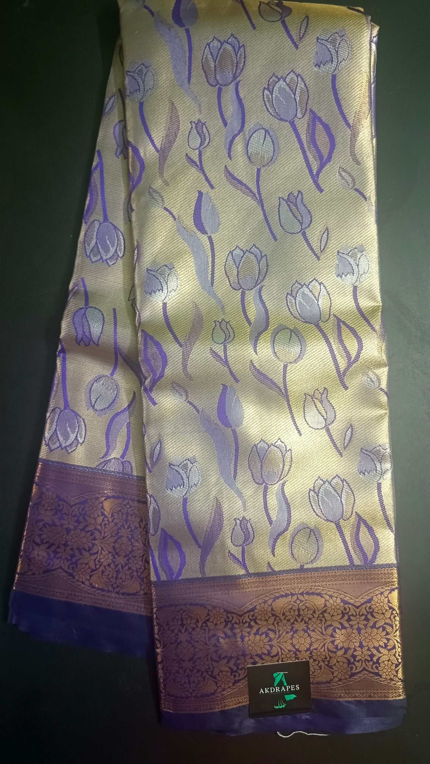 Blue Tulika golden bridal tissue Vegan kanchi saree JA25292