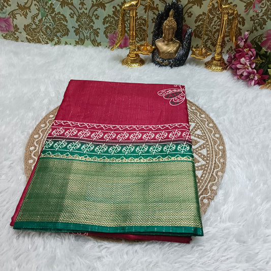 Maroon with Green Semi dola butterfly saree SA25722