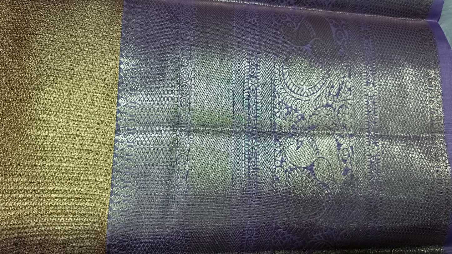 Gold with purple Radiance Heritage vegan self tissue kanchi silk saree LA25939
