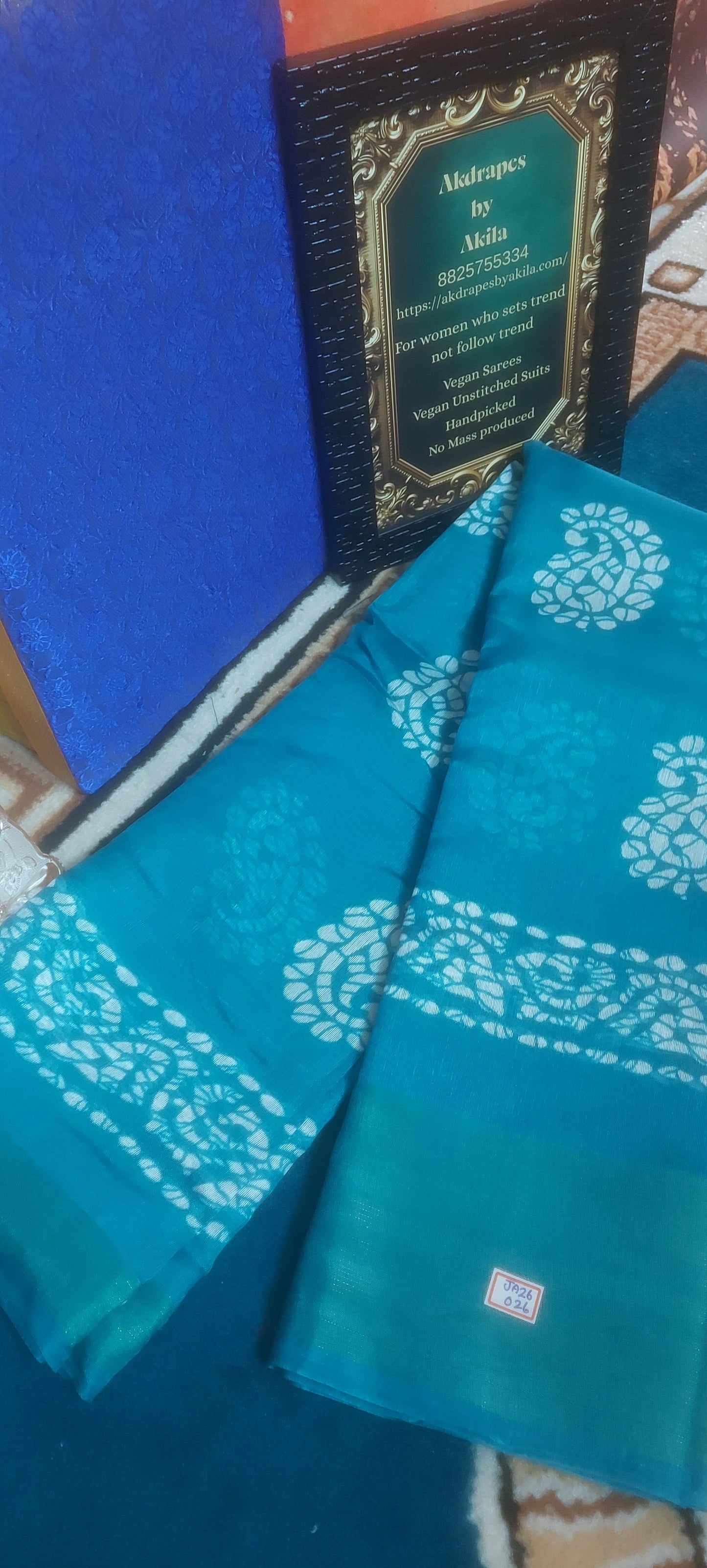 Blue Mango Batik linen zari border saree JA26026