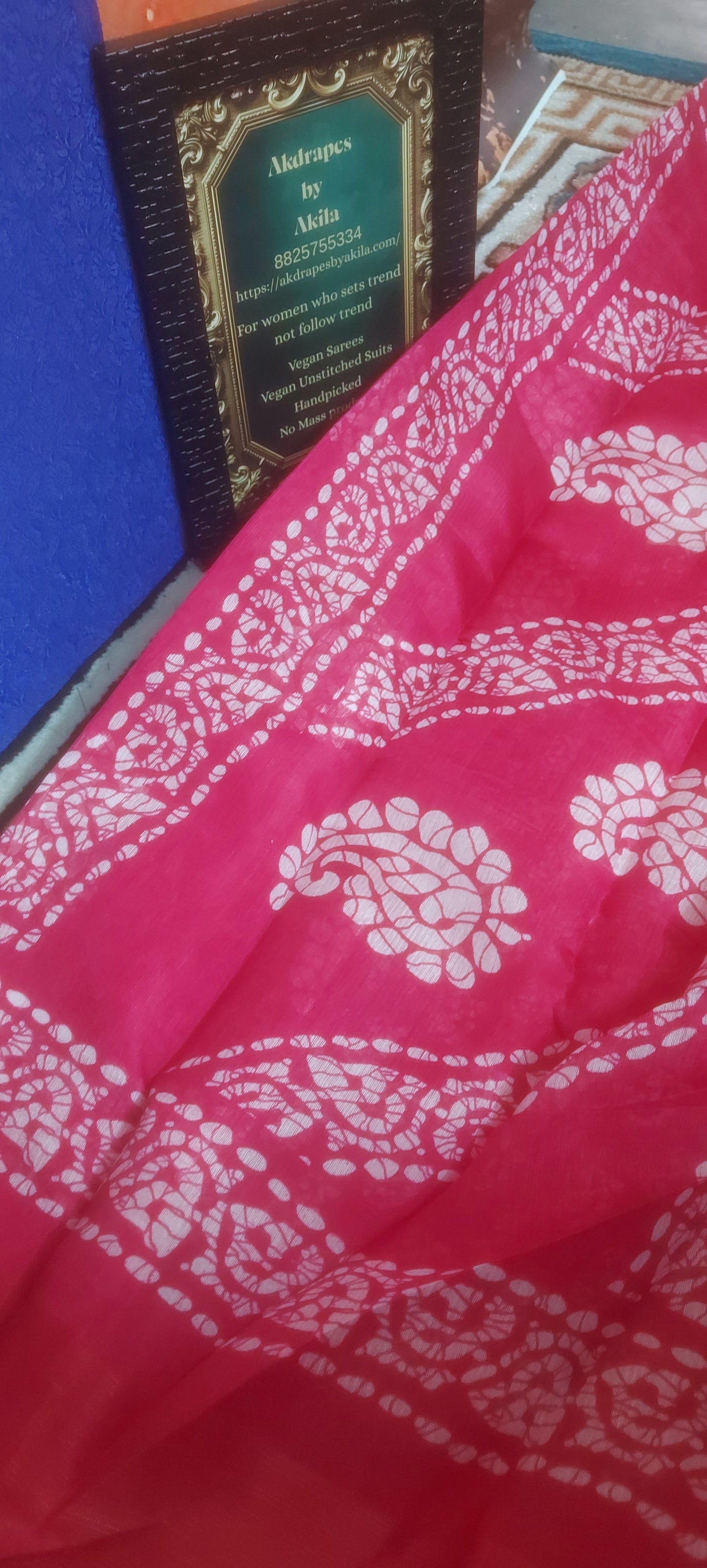 Pink Mango Batik linen zari border saree JA26025