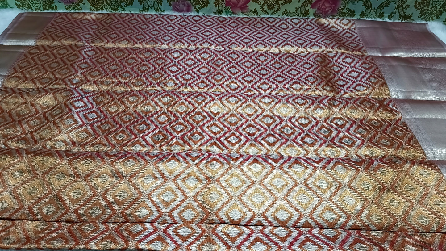 Copper with gold Radiance Heritage vegan self tissue kanchi silk saree LA25934