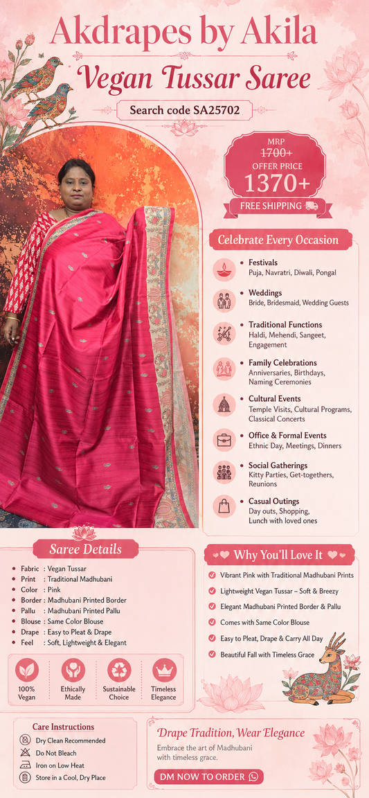 Pink Madhubani Vegan Tussar saree SA25702