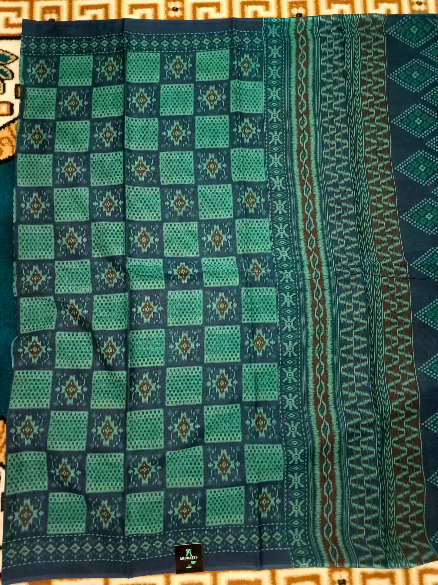 Blue Malai Maska ikkat screen printed vegan malai cotton saree HA25542