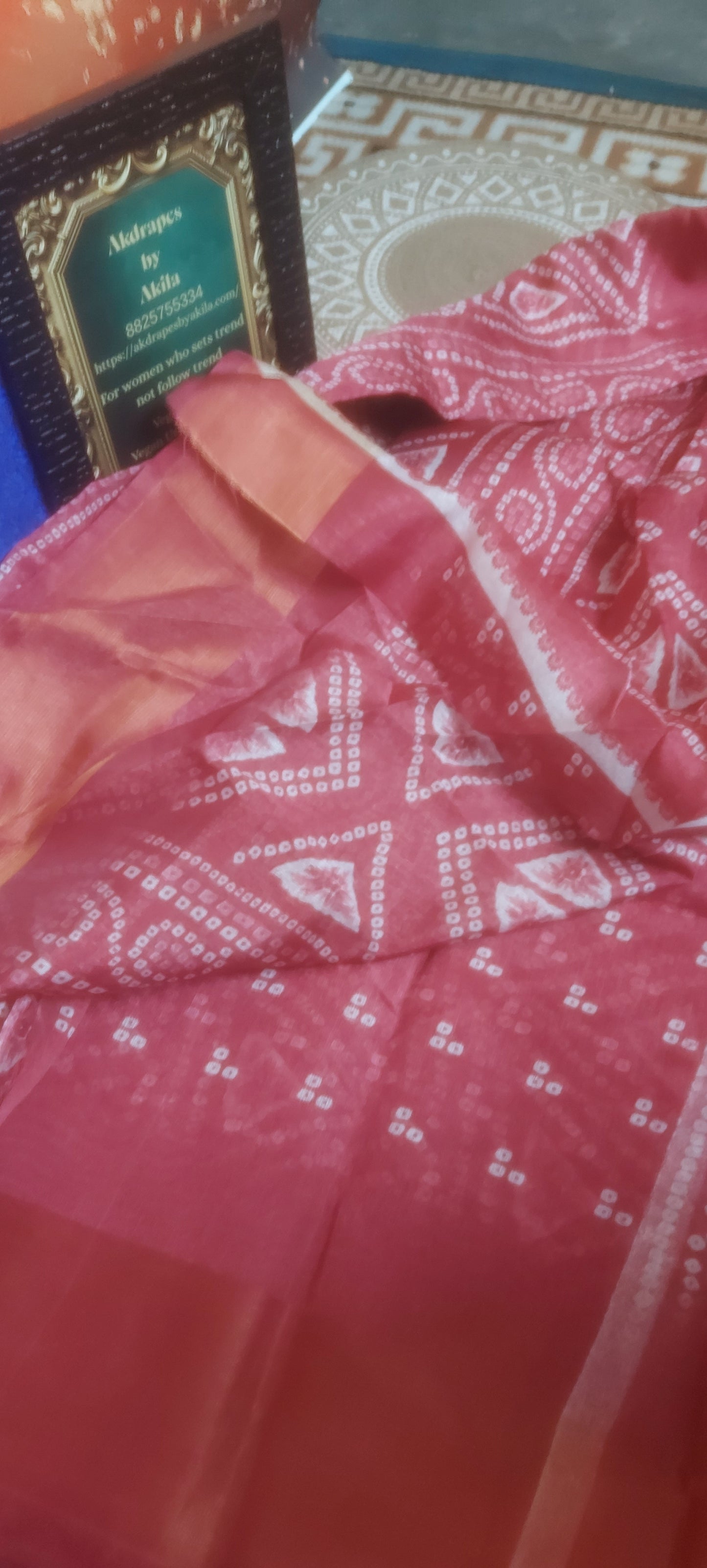Pink bandhini Vegan linen Zari border saree JA26046